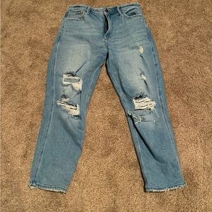 Hollister ripped high rise mom jeans, light blue